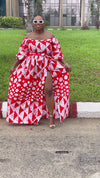 Tori Ankara Off shoulder Maxi Dress | Red and White African Print