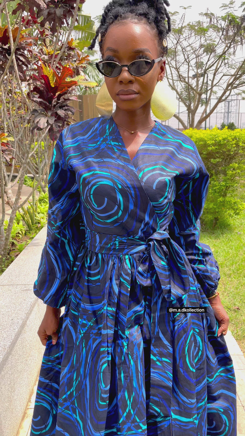 Allie Ankara Maxi Dress| Blue Spiral Print