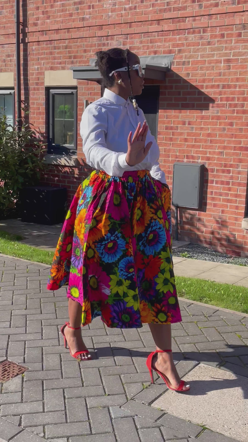 Udi Ankara Midi Skirt | Pink Multicolor African Print