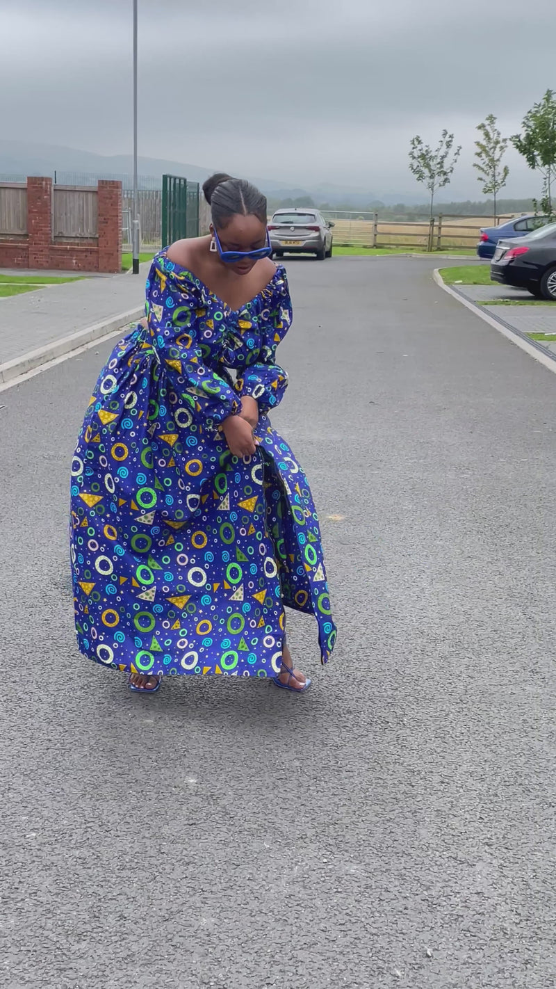 Chichi Ankara Maxi Skirt |  Blue and Green African Print