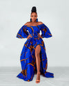 Toni Ankara Off shoulder Maxi Dress | Blue and Orange African Print