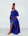 Toni Ankara Off shoulder Maxi Dress | Blue and Orange African Print