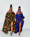 Toni Ankara Off shoulder Maxi Dress | Blue and Orange African Print