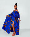 Toni Ankara Off shoulder Maxi Dress | Blue and Orange African Print