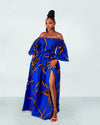 Toni Ankara Off shoulder Maxi Dress | Blue and Orange African Print