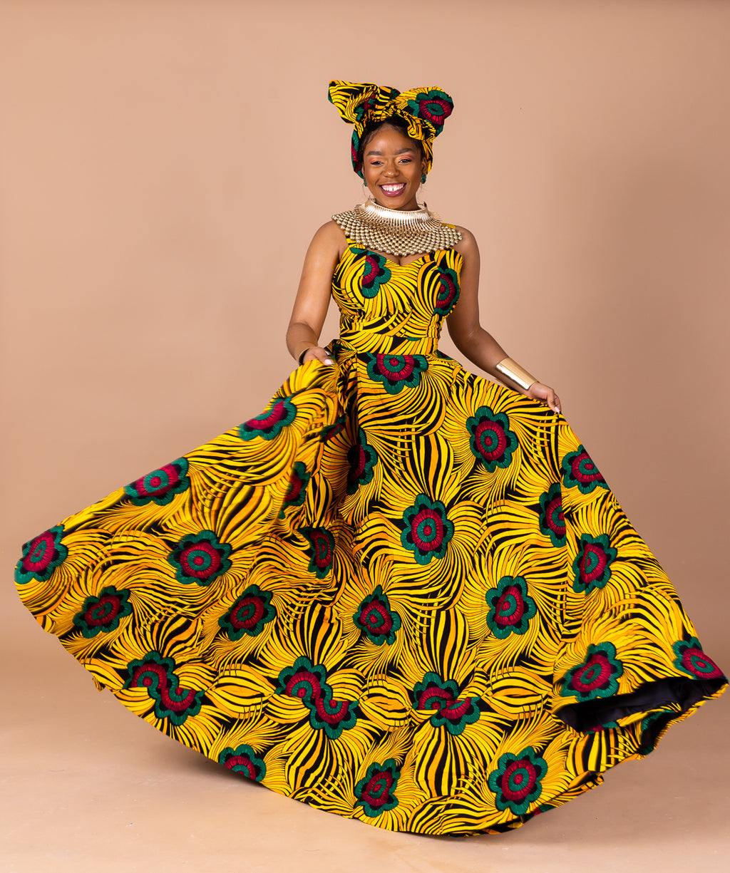 Tutu Ankara Maxi Dress | Yellow and Green African Print