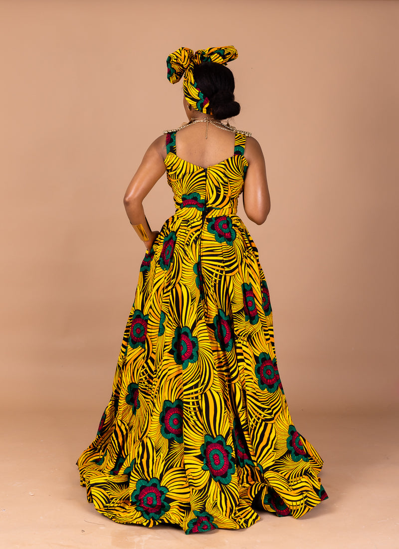 Tutu Ankara Maxi Dress | Yellow and Green African Print