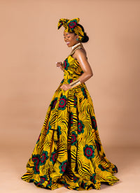 Tutu Ankara Maxi Dress | Yellow and Green African Print