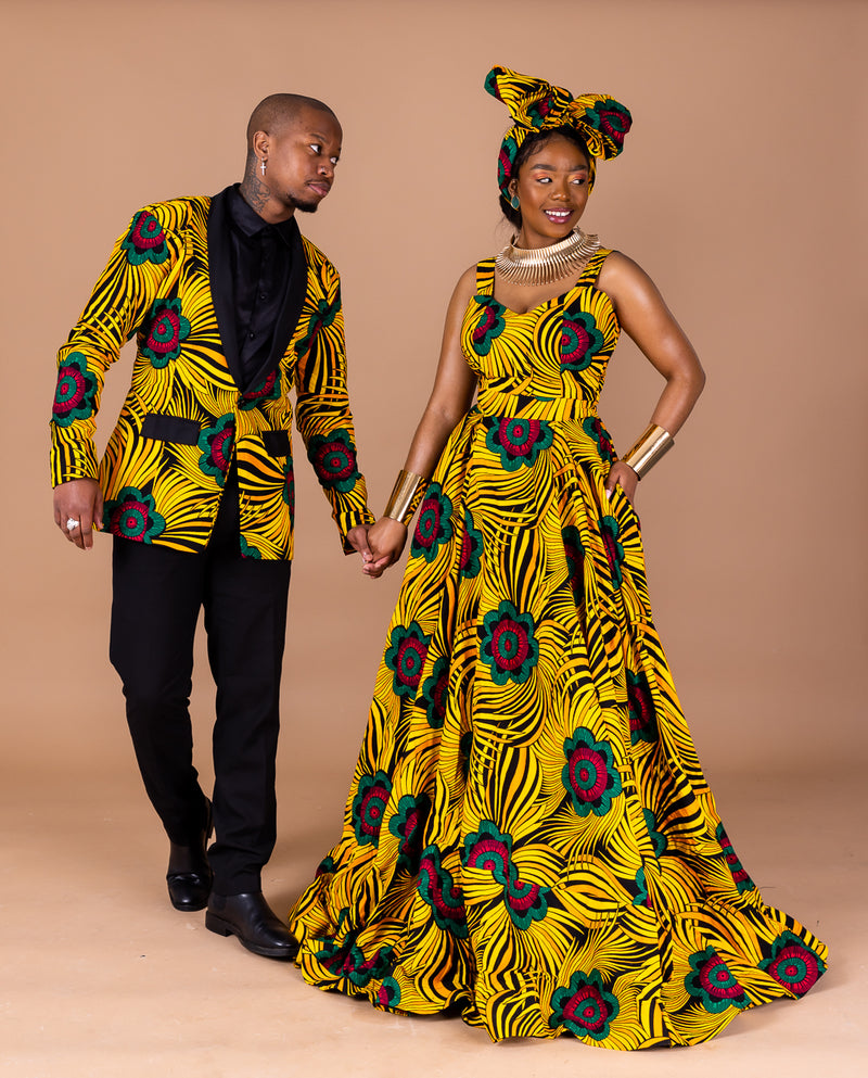 Tutu Ankara Maxi Dress | Yellow and Green African Print