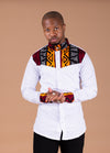 Chinedu Ankara Men Shirt | White and Mixed Print African Print