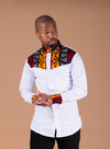 Chinedu Ankara Men Shirt | White and Mixed Print African Print