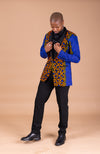 Eghosa Ankara Men Blazer | Blue and Orange African Print