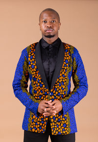 Eghosa Ankara Men Blazer | Blue and Orange African Print