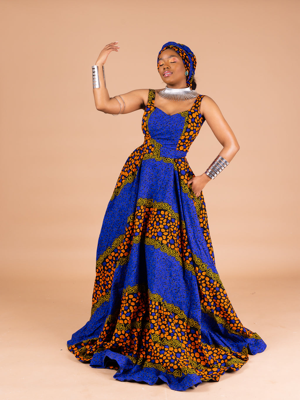 Esohe Ankara Maxi Dress | Blue and Orange African Print