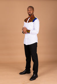 Eghosa Ankara Men Shirt | White and Mixed African Print