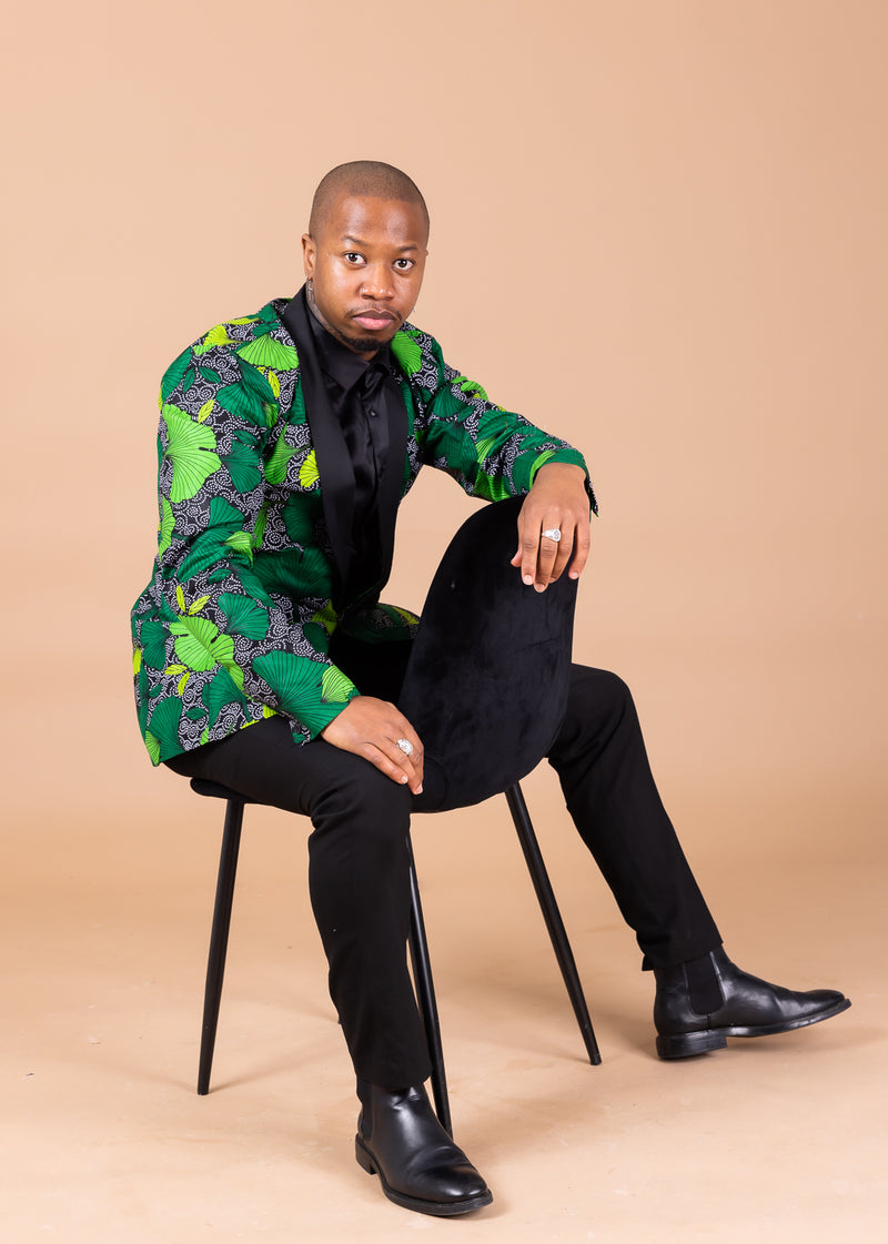 Udeme Ankara Men Blazer | Green African Print