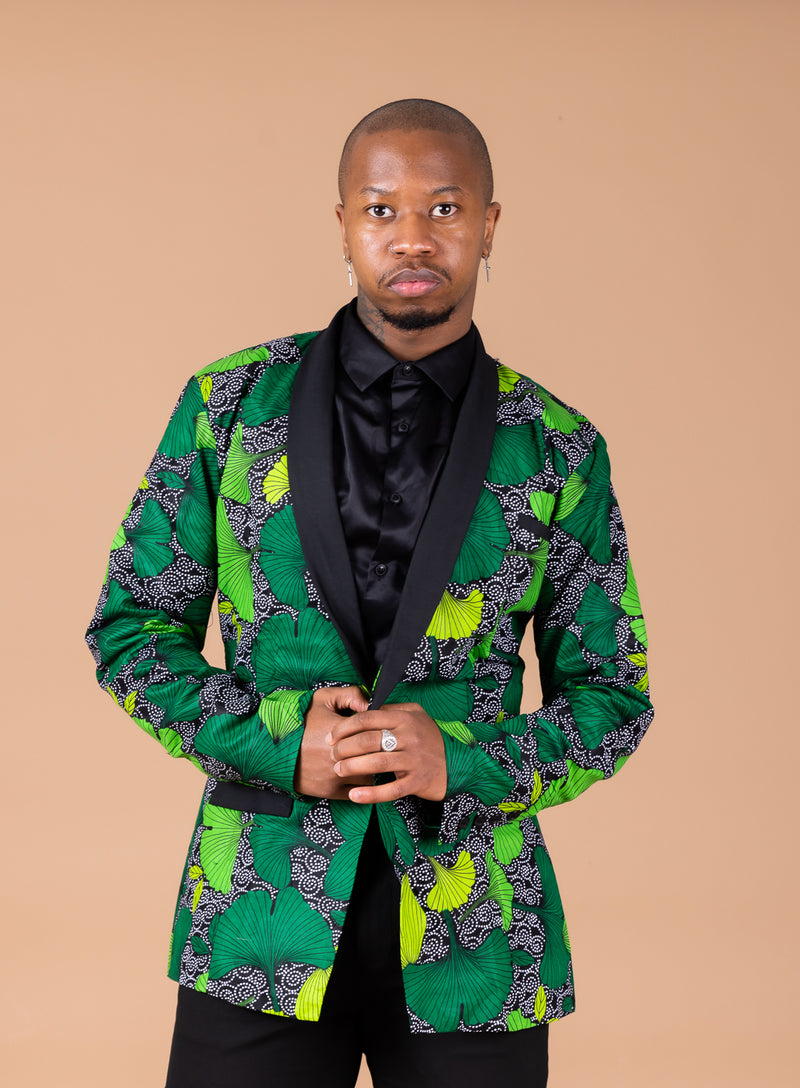 Udeme Ankara Men Blazer | Green African Print