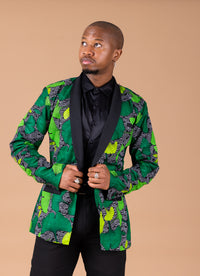 Udeme Ankara Men Blazer | Green African Print