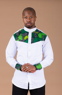 Udeme Mixed Print Men Shirt | White and African Ankara Print