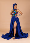 Temi Ankara Deep-slit Maxi Dress | Blue African Print