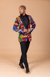 Tisan Ankara Men Blazer | White and Blue Multicolored African Print