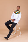 Tisan Mixed Print Men Long Sleeve Shirt | White and African Ankara Print