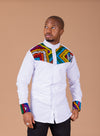 Tisan Mixed Print Men Long Sleeve Shirt | White and African Ankara Print