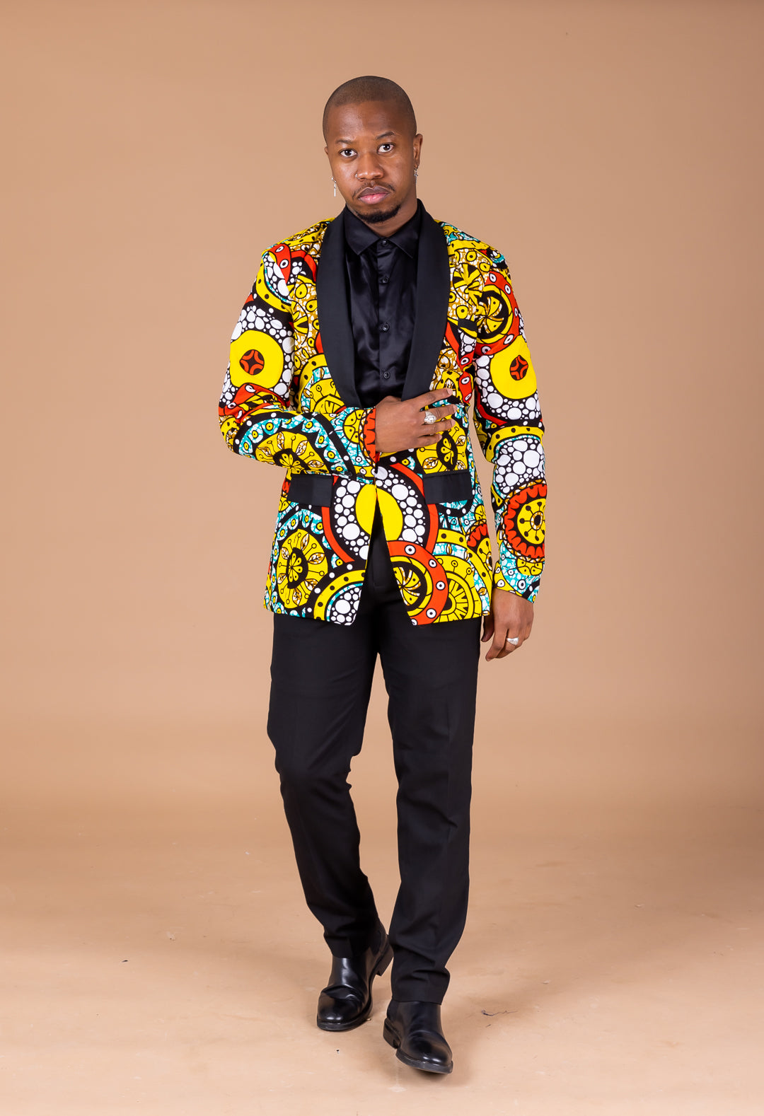 Sarki Ankara Men Blazer Yellow and White Multicolored African Print