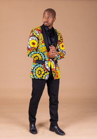 Sarki Ankara Men Blazer | Yellow and White Multicolored African Print