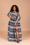 Amina Ankara Maxi Skirt | Black and White African Tribal Print