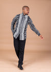 Amos Ankara Men Long-sleeved  Shirt | Black and White African Tribal Print