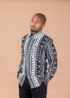 Amos Ankara Men Long-sleeved  Shirt | Black and White African Tribal Print