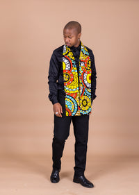 Sarki Neck Ankara Scarf for Men | Yellow and White Multicolored African Print