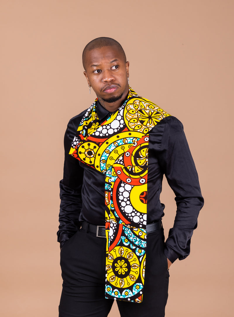 Sarki Neck Ankara Scarf for Men | Yellow and White Multicolored African Print