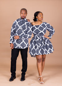 Smart Men Long-sleeved Shirt | Black and White African Print