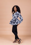 Mudi Ankara Peplum Top |  Black and White African Print