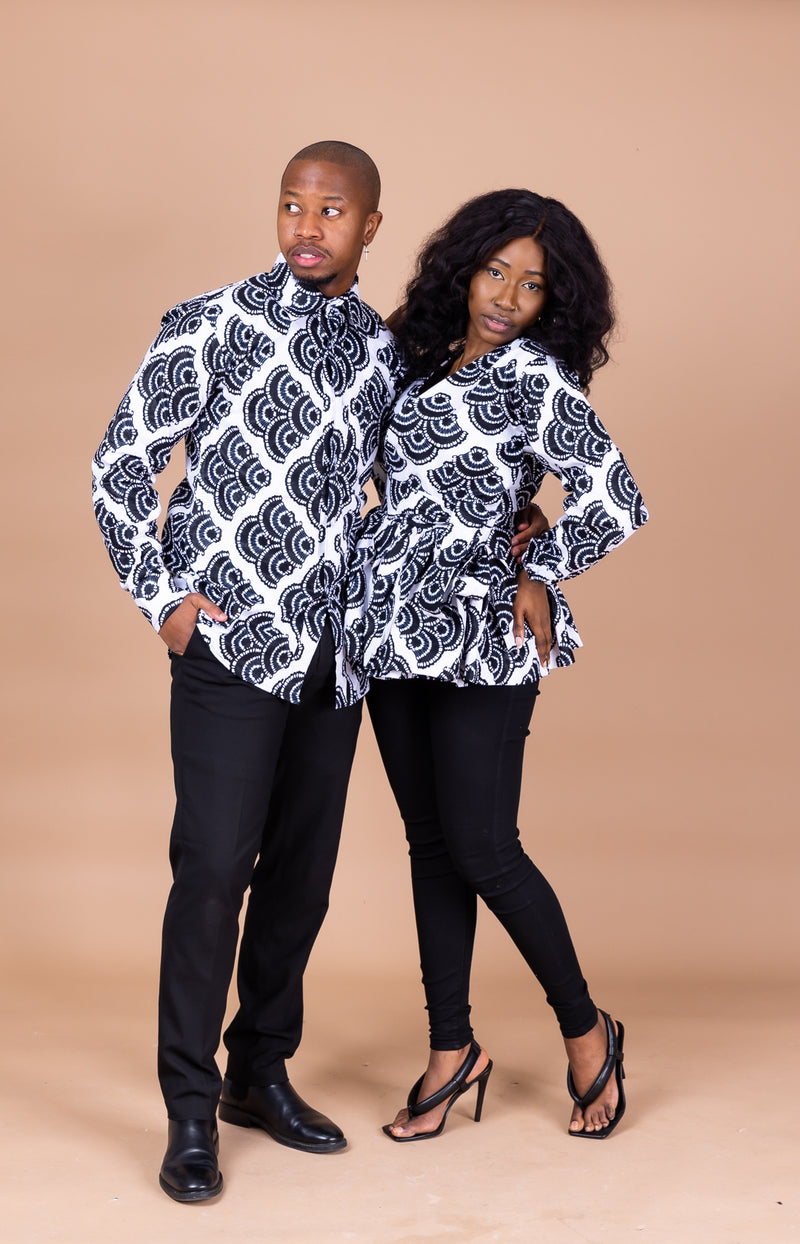 Mudi Ankara Peplum Top |  Black and White African Print