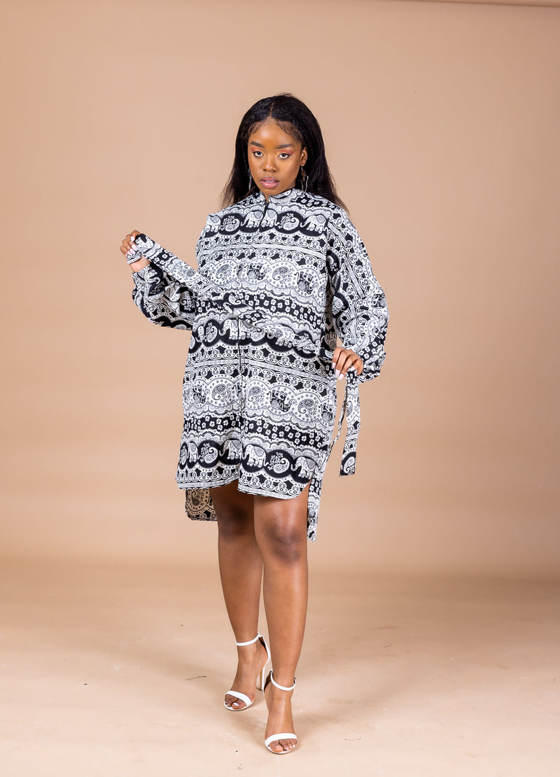 Rosey Ankara Midi Dress | Black and White African Print