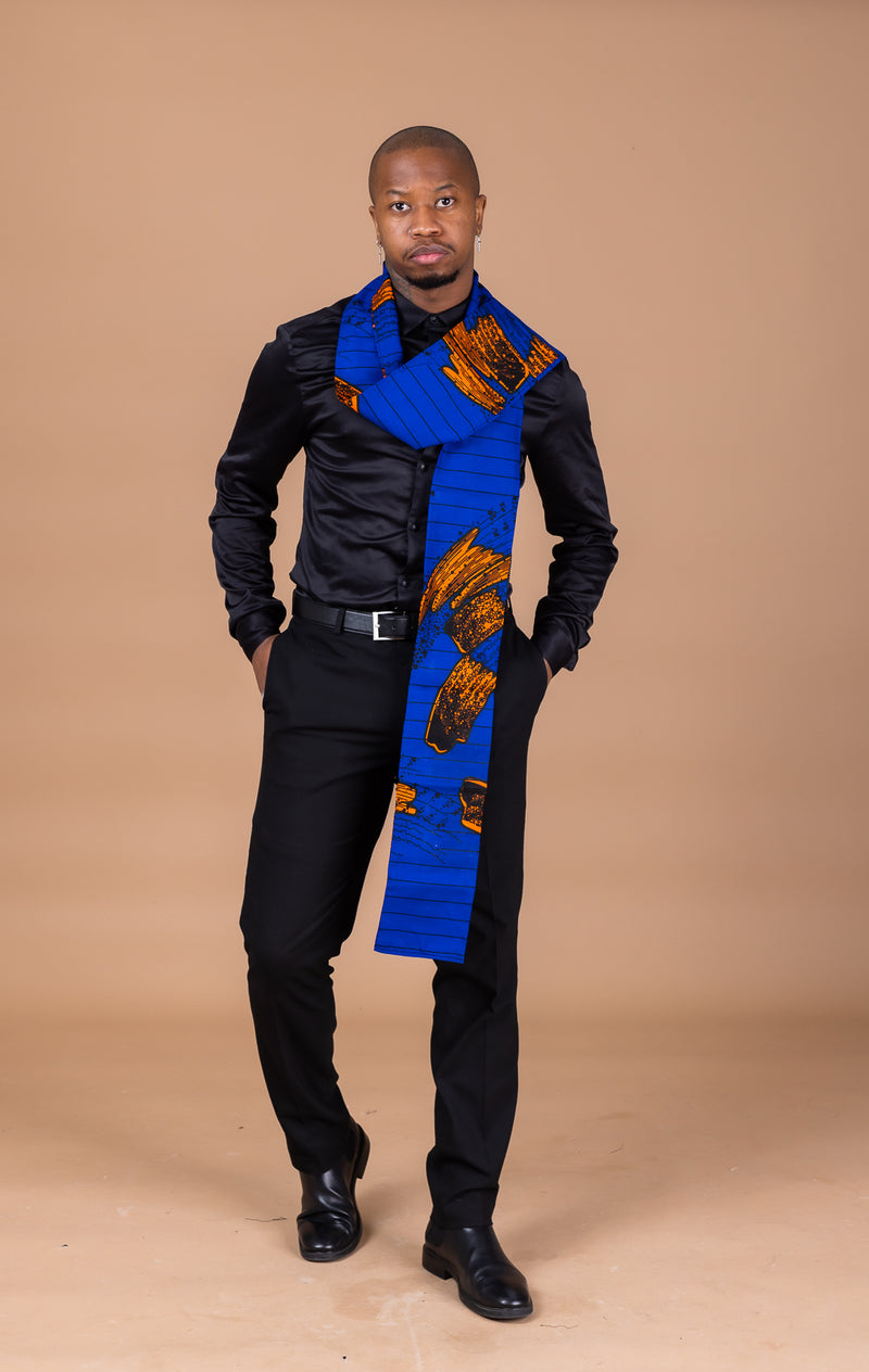 Maxwell Blue Ankara Neck Scarf for Men