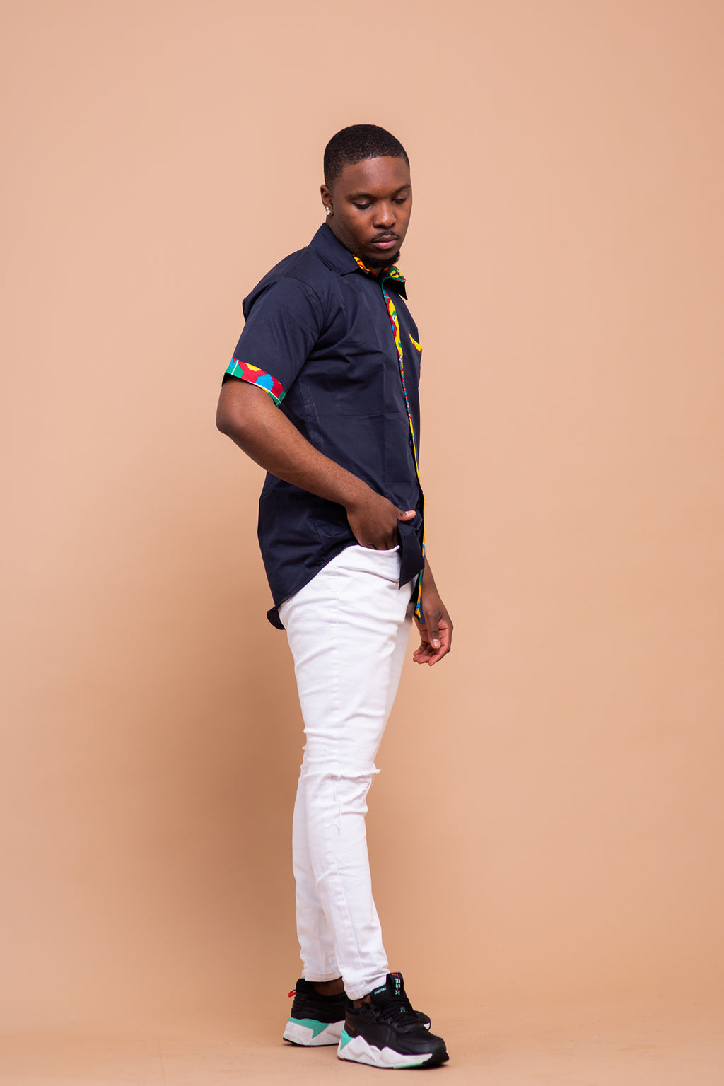 Dalton Men Shirt | Navy Blue and Ankara Mixed African Print