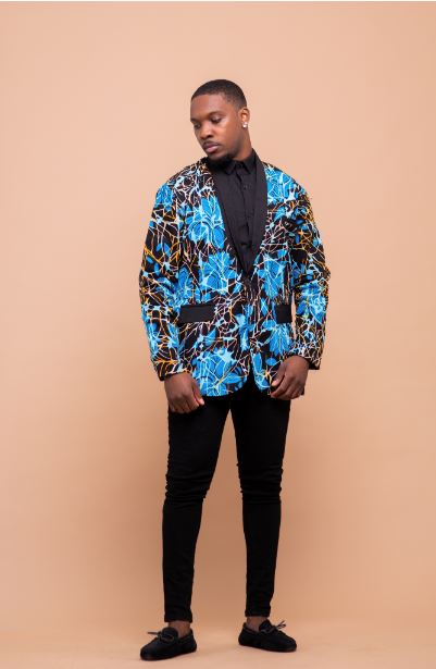 Connor Ankara Men Blazer | Blue African Print