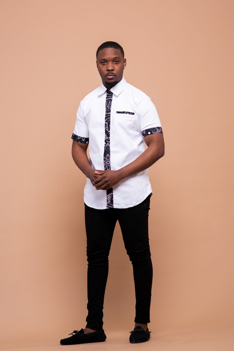 Dom Ankara Men Shirt | White and Mixed African Print