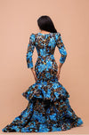 Tatiana Ankara Maxi Dress | Black and Blue African Print