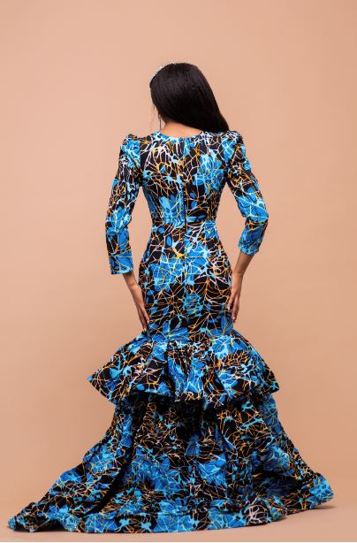 Tatiana Ankara Maxi Dress | Black and Blue African Print