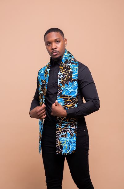 Connor Ankara Neck Scarf for Men | Blue African Print