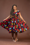 Teresa Ankara Off shoulder Midi Dress | Blue and Red African Print