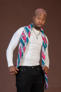 TERRY Pink and Blue Ankara Neck Scarf for Men