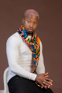 Fred Orange and White Multicolored Ankara Neck Scarf for Men