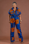 Molly Ankara Jumpsuit | Blue and Orange African Print