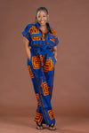 Molly Ankara Jumpsuit | Blue and Orange African Print